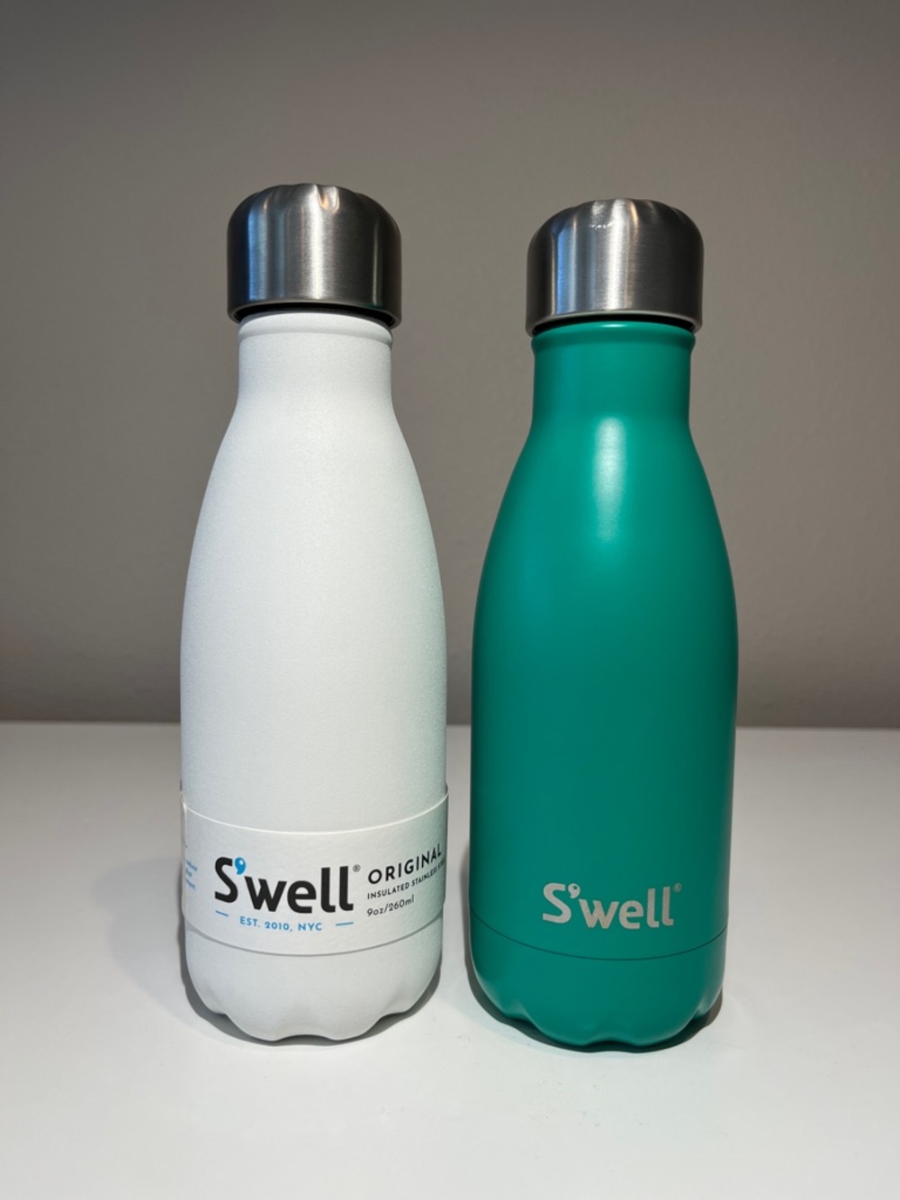 NWT S'well Set of 2 - Stainless Steel 9 oz Water Bottles: Moonstone & Eucalyptus